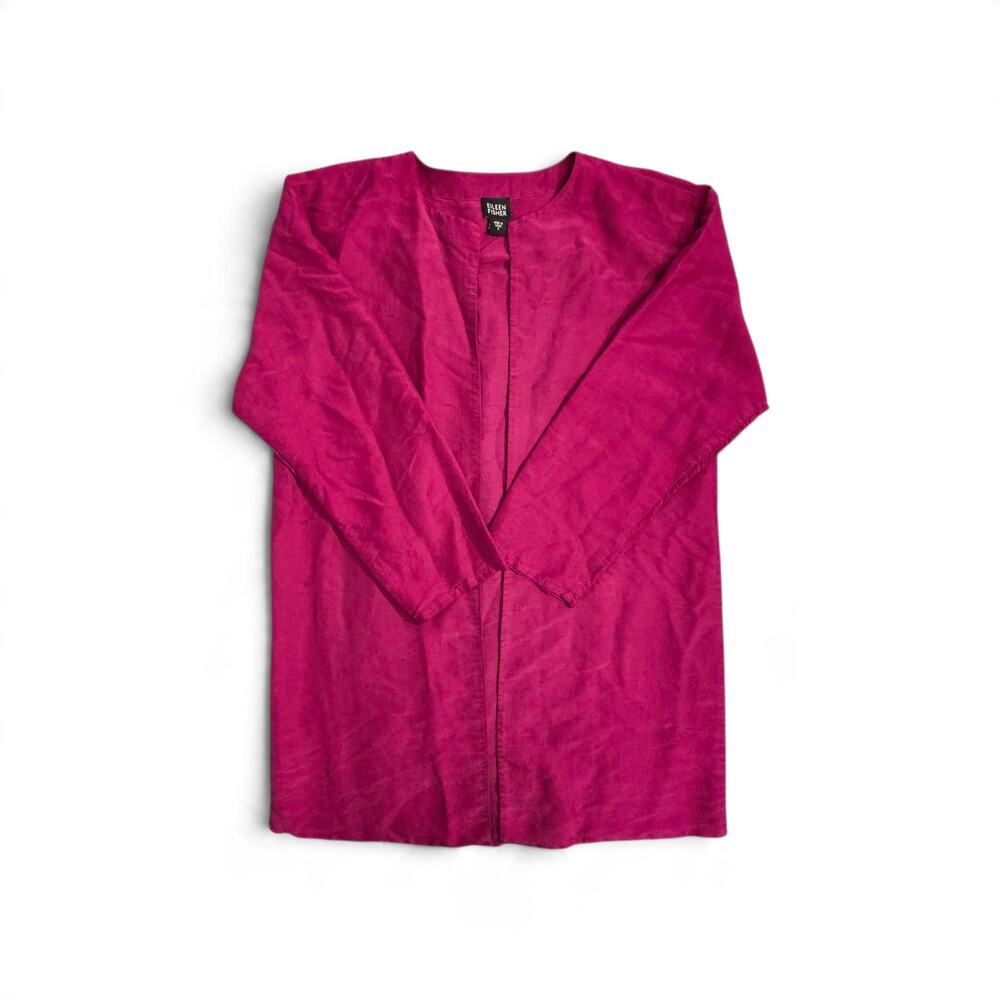 Eileen Fisher 100% Silk Magenta Open Front Duster Cardigan Jacket Small